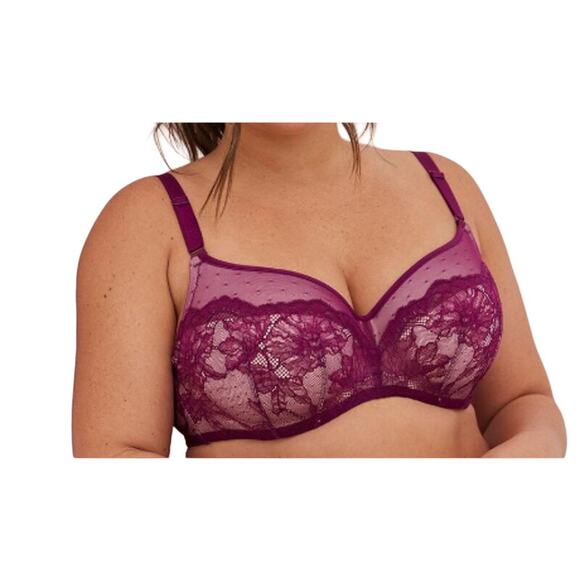 Full-Coverage Balconette Lightly Lined Dot Lace 360° Back Smoothing Bra Size 42B - Picture 3 of 4